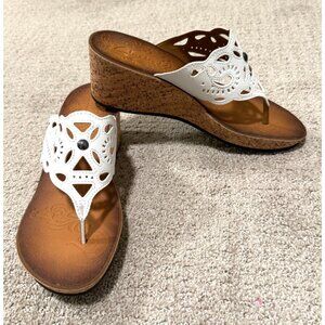 Clarks White Mimmey Anne Cork Wedge Sandal‎ Size 9M Shoes Summer 2.5" Heels